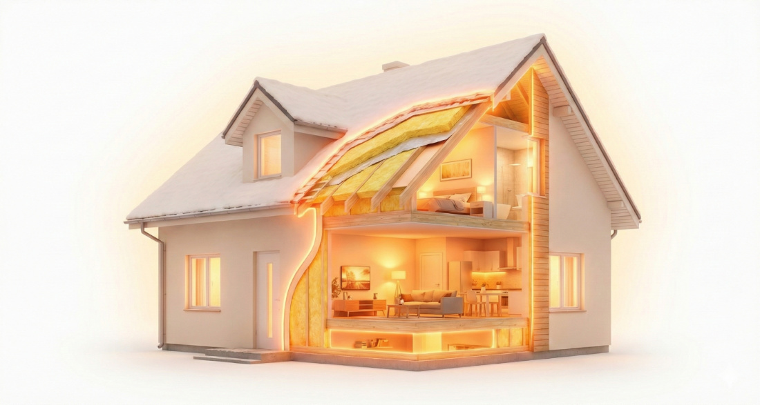 Professionell gedämmtes Einfamilienhaus – Fassade mit Wärmedämmverbundsystem